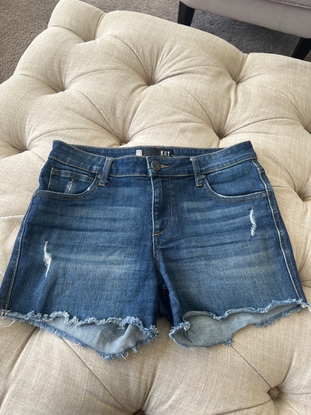 Kut from the Kloth Dark Blue Distressed Frayed Hem Jean Shorts